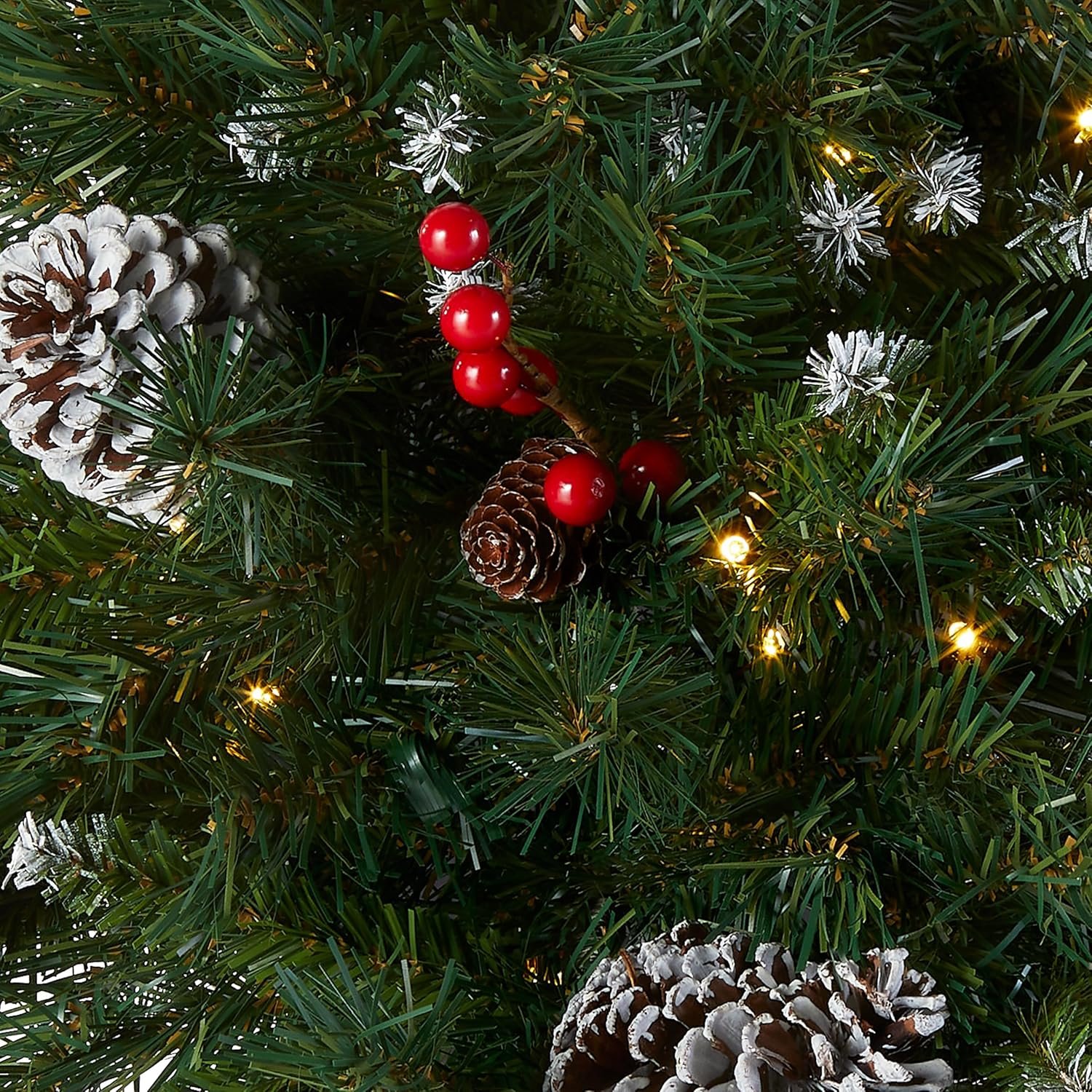 Hot Deals Today 🇺🇸 - National Tree Company 18 in Pre-Lit Frosted Berry Artificial Christmas Urn Filler, Christmas Decoration with Pinecones, 35 Clear LED Lights, 175 Tips, Timer, Tripod Stake, Green - Image 3