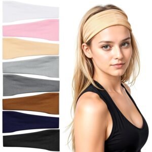Hot Deals Today 🇺🇸 – obeoby Wide Sport Headbands, 8 Pack Stretchy Headbands Simple Solid...