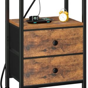 Hot Deals Today 🇺🇸 – Nightstand with Charging Station, End Table with 2 Fabric Drawers, Night...
