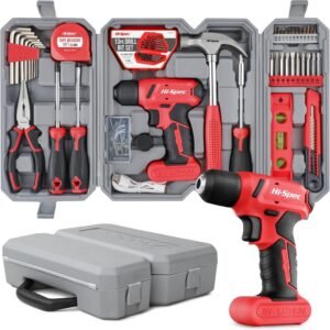 Hot Deals Today 🇺🇸 – Hi-Spec 58pc Red 8V USB Electric Power Cordless Drill Driver and Home...